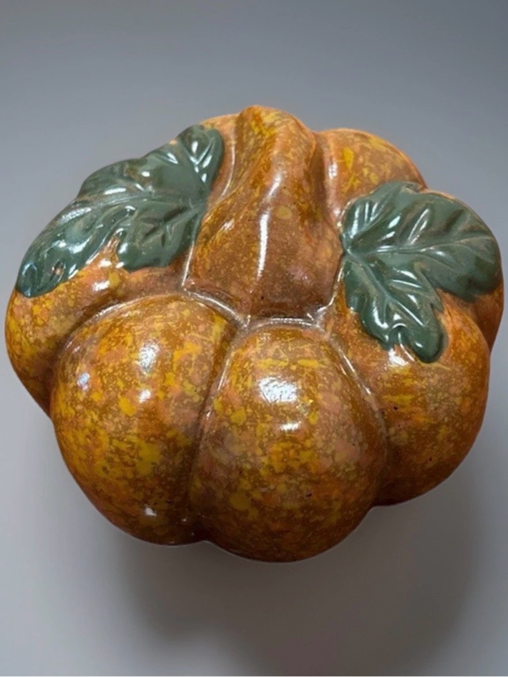Ceramic pumpkin- Vintage Hand Painted 2x3 Inches- Brown Pumpkin